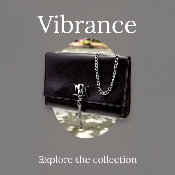 BADGLEY MISHKA - Black Vegan Leather with Gun Metal Hardware Logo, Tassel, Strap - Picture 9 of 16